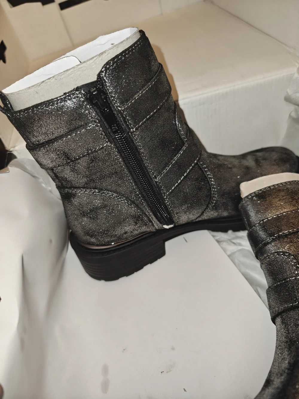 GBG Los Angeles Metallic Silver Ankle Boots with Buckle Detail